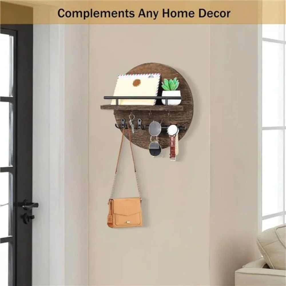 Key Holder for Wall Decorative with Shelf and Hooks, Unique Mail Organizer